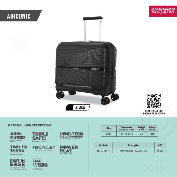 American Tourister Airconic Overnighter Laptop Rolling Tote Bag