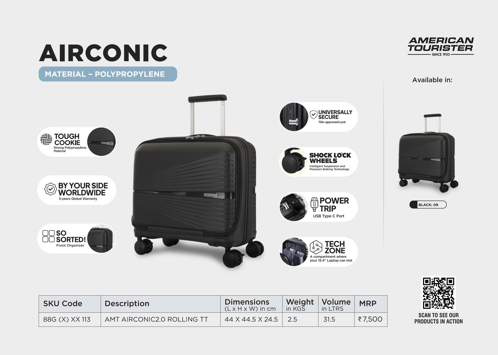 American Tourister Airconic Overnighter Laptop Rolling Tote Bag