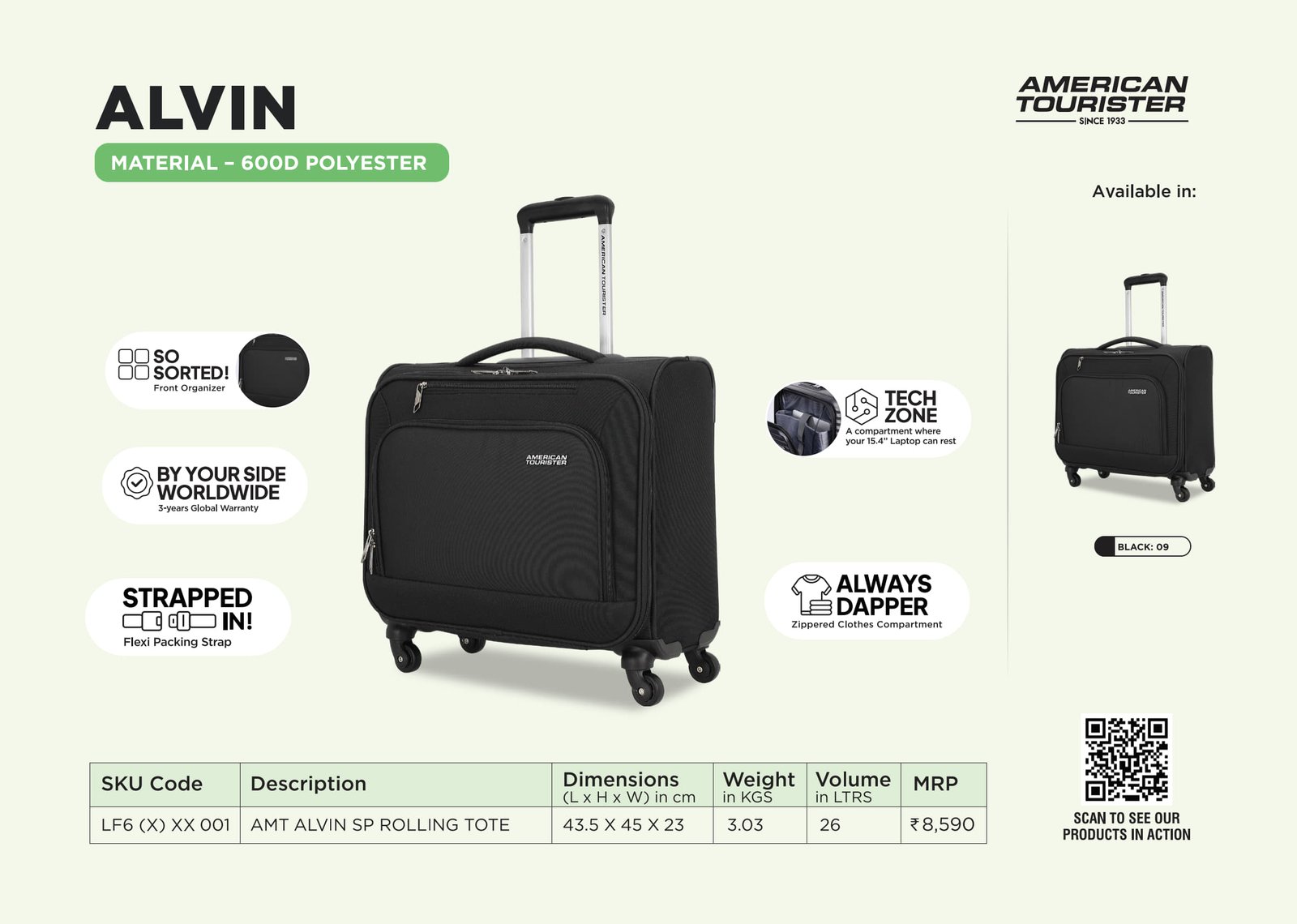 American Tourister Alvin Overnighter Laptop Rolling Tote Bag