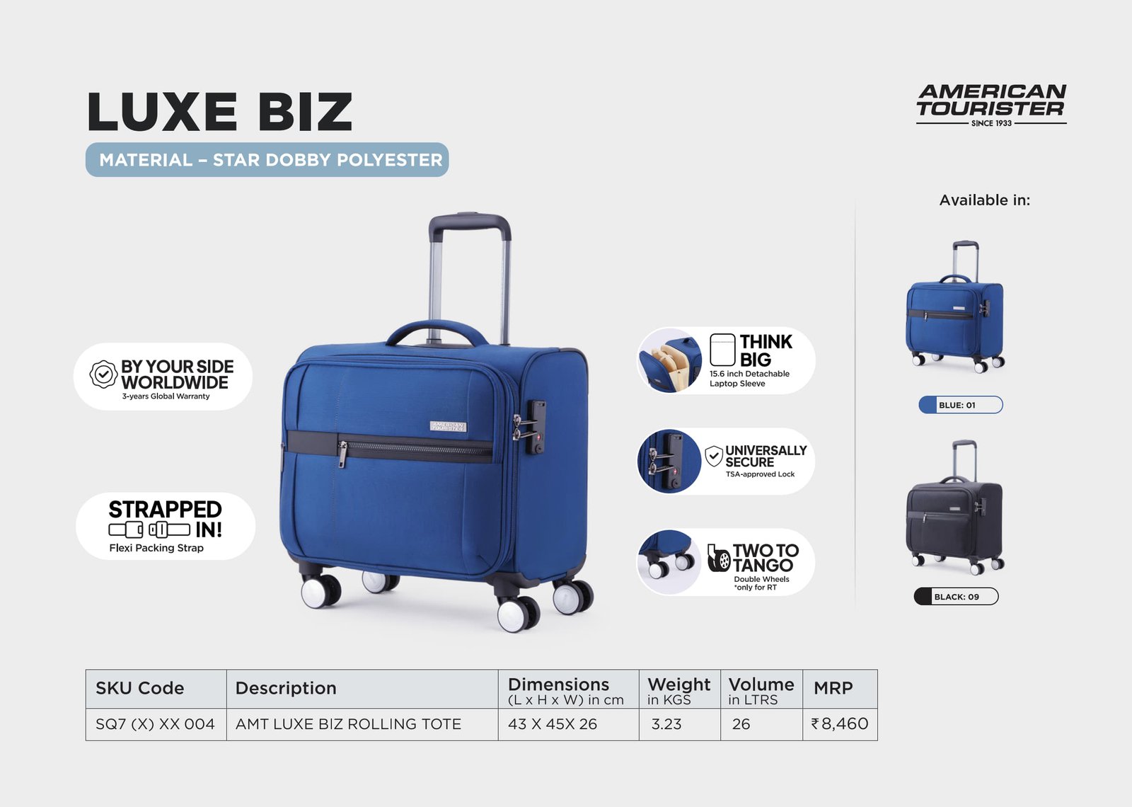 American Tourister Luxe Biz Overnighter Laptop Rolling Tote Bag