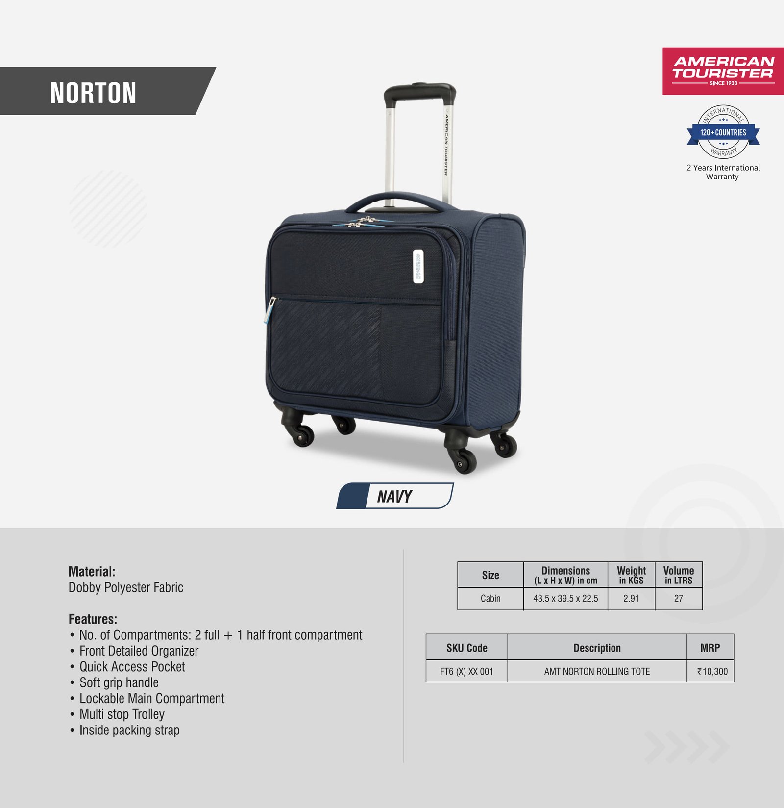 American Tourister Norton Overnighter Laptop Rolling Tote Bag