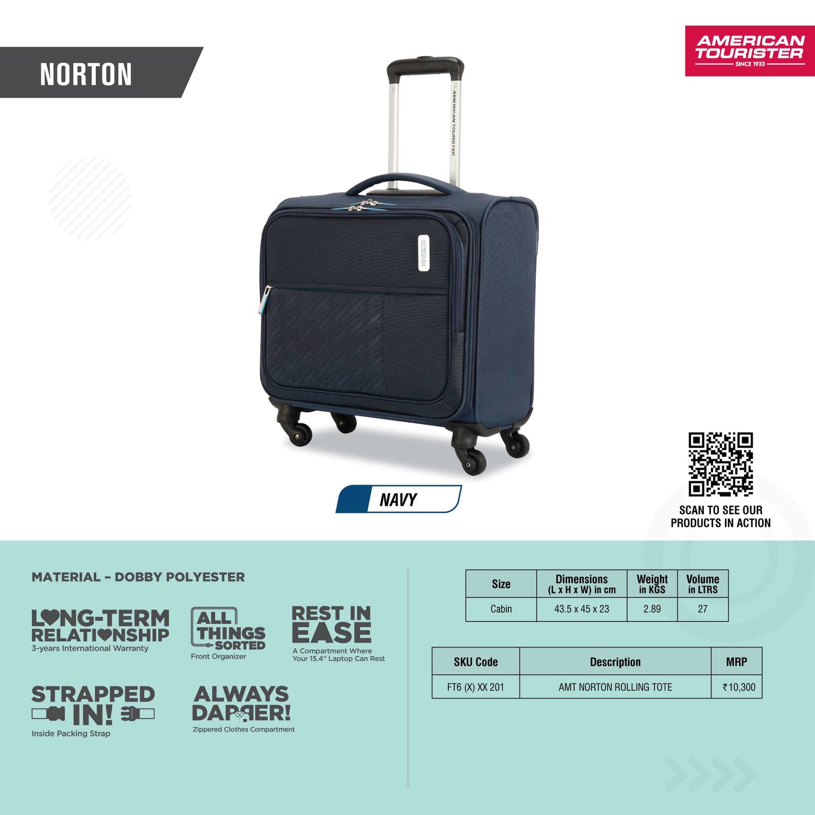 American Tourister Norton Overnighter Laptop Rolling Tote Bag
