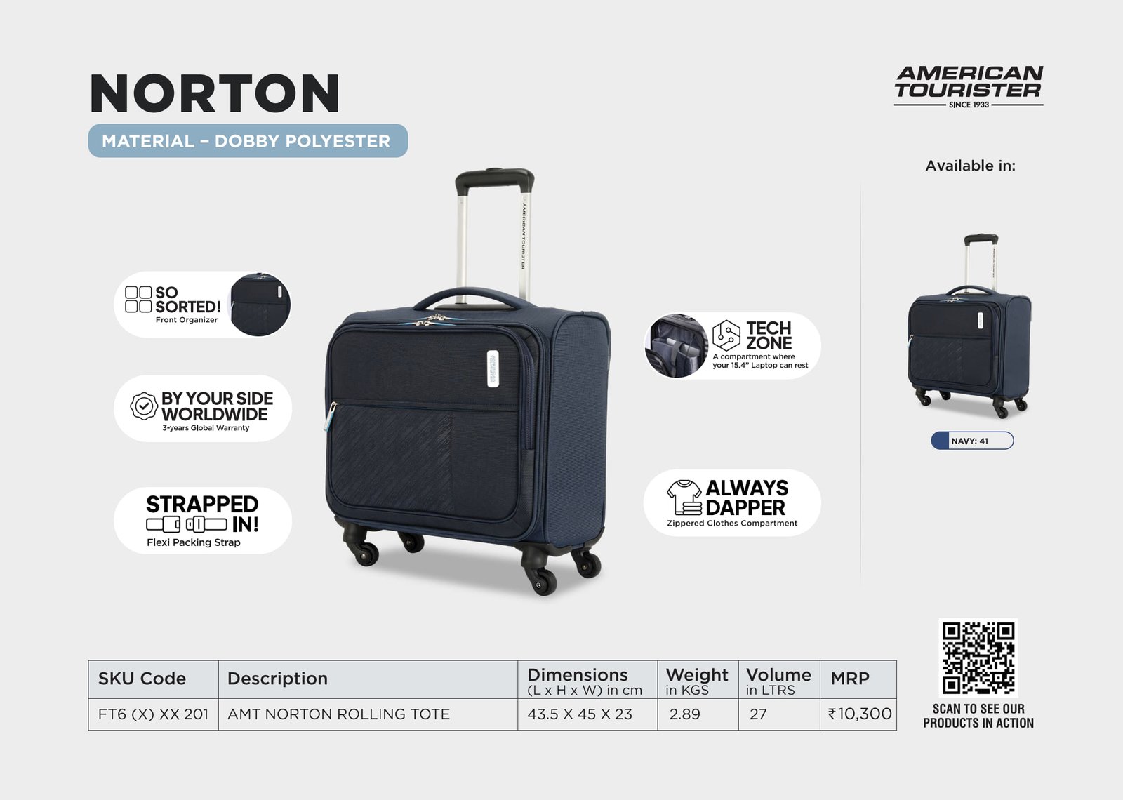 American Tourister Norton Overnighter Laptop Rolling Tote Bag