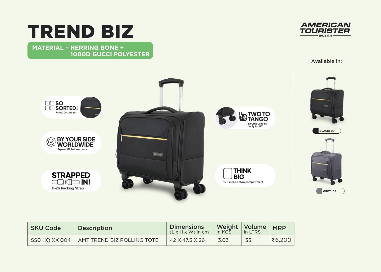 American Tourister Trend Biz Overnighter Laptop Rolling Tote Bag