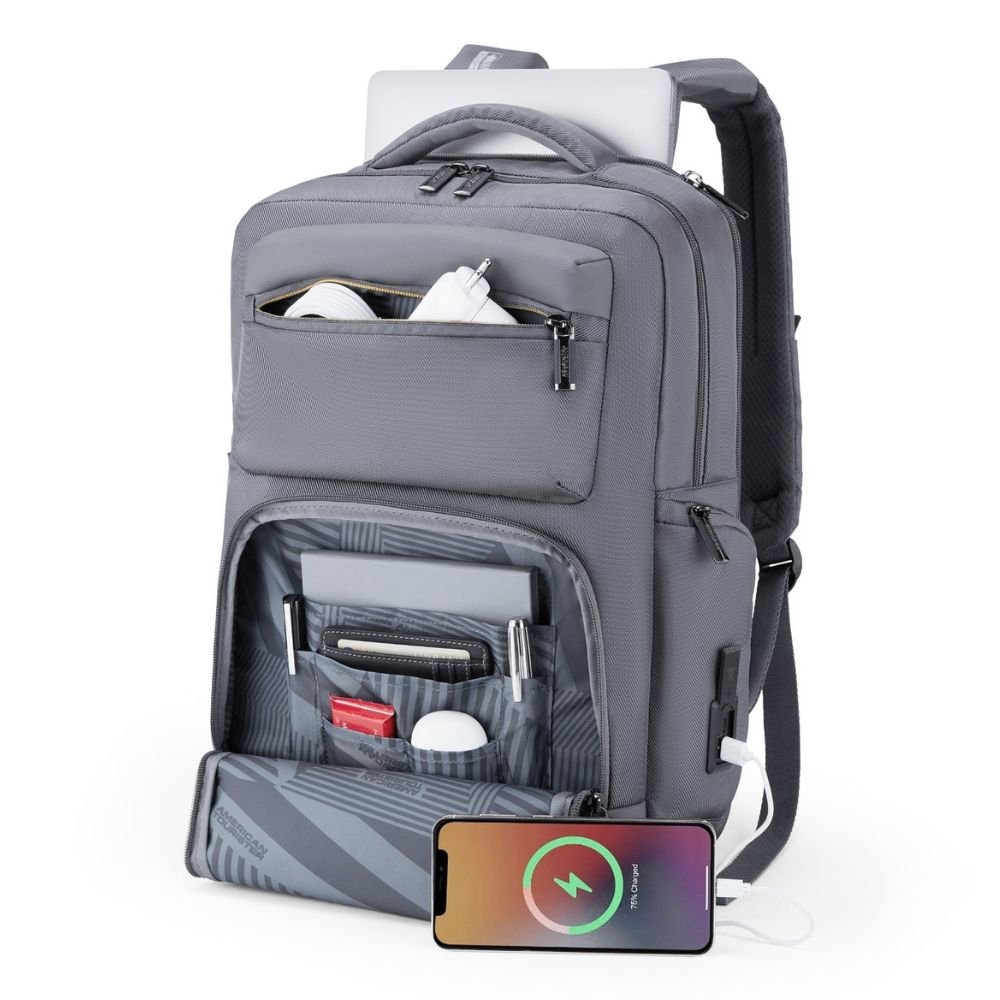 American Tourister Zork Pro Style 01 Grey Laptop Backpack