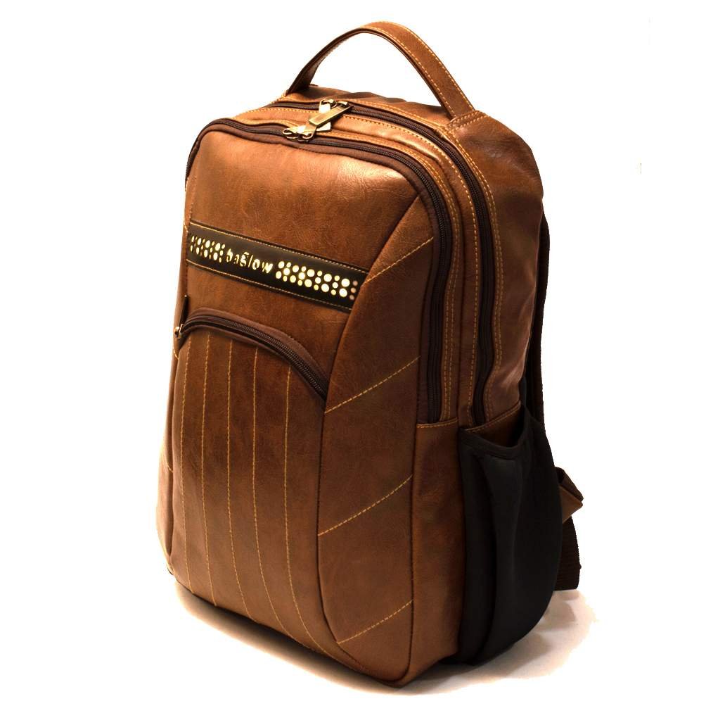 tan leather laptop backpack