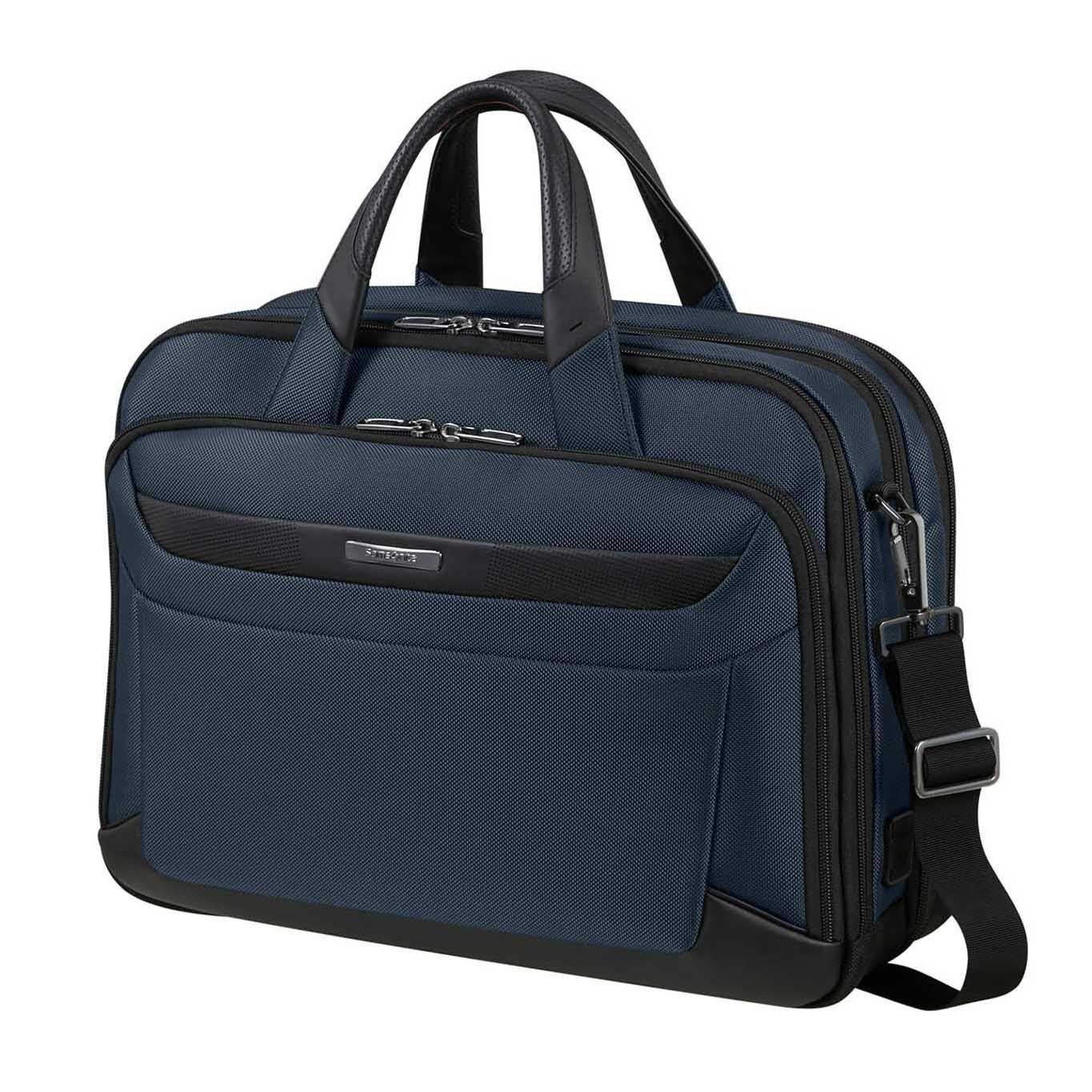 Samsonite Pro-Dlx 6 Bailhandle Expandable Blue Laptop Briefcase